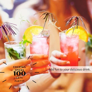 100 Pcs Palm Tree Picks, 6 Colours Fireworks Cocktail Sticks Foil Cocktail - Picture 1 of 6