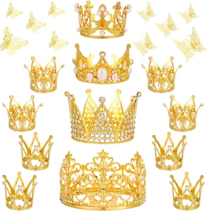 12 Pcs Gold Crown Cake Topper Mini Tiara Birthday Crown Gold Crown for Flower Ar - Picture 1 of 12