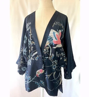 Kimono de seda vintage pájaro mediano para mujer Foto 1 de 4