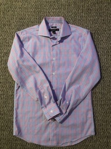 Pronto Uomo Mens Size 15 32/33 Plaid Long Sleeve Blue Pink - Picture 1 of 3
