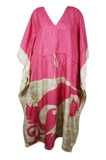Fuchsia Pink Floral Boho Holiday gift Loose Maxi Dress Beach Kaftan 2XL One size