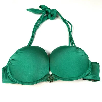 Y2K Victorias Secret 32B Bombshell Bikini Top Solid Green Adds 2 Cups 38Y #2803 - Image 1 of 4