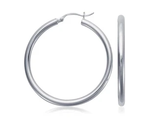 Large Bold Plain Hoop Earrings 14K White Gold - Picture 1 of 1