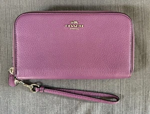 Cartera Muñequera Coach Doble Cremallera Alrededor Mujer Cuero Acordeón Púrpura Lila - Imagen 1 de 10