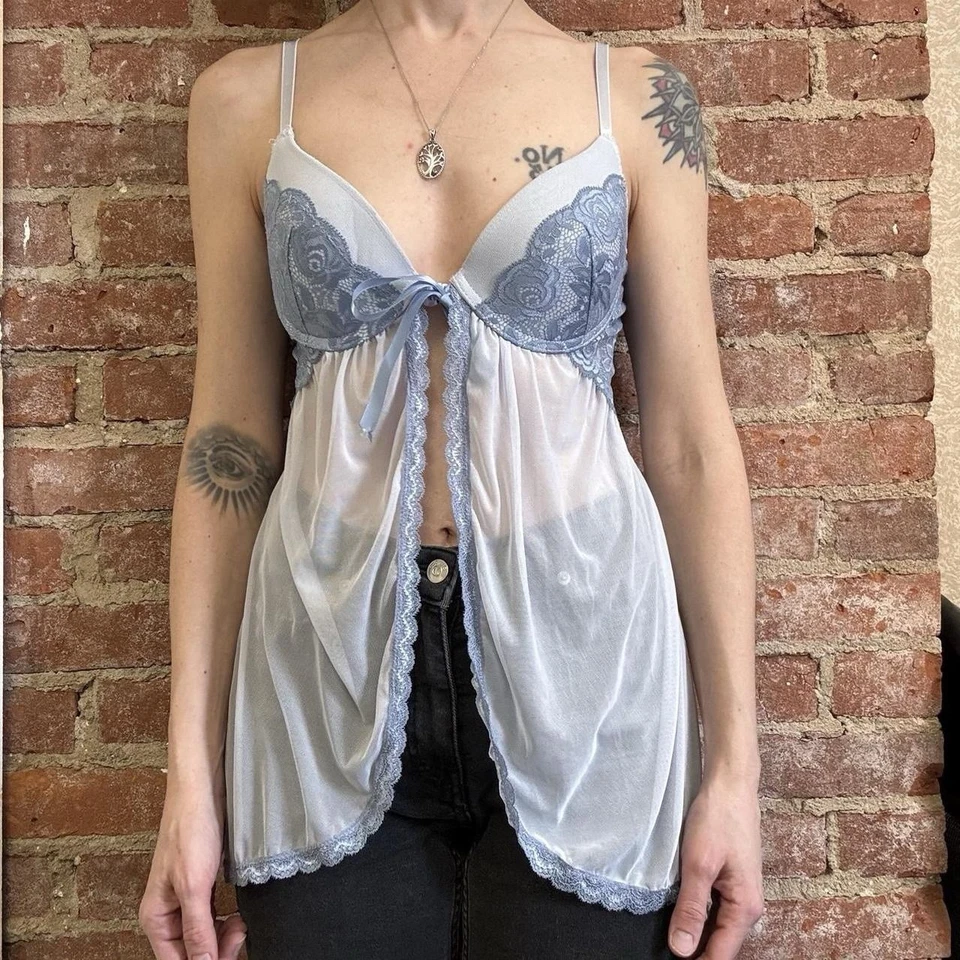 Top Lencería Babydoll Azul Encaje Transparente Por Jessica Simpson Talla M Coqueta Romance Foto 1 de 4