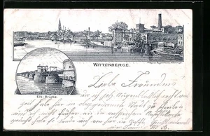 Lithographie Wittenberge, Teilansicht, Elb-Brücke 1898 - Picture 1 of 2