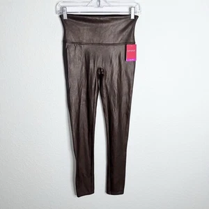 Spanx Kunstleder Leggings Damen mittelbraun Shaping Hose Bronze Metall B15 - Bild 1 von 6