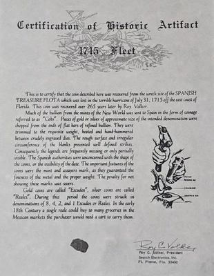 Naufragio flota 1700-14 México 1/2 reales 1715 con certificado de autenticidad Felipe V Foto 1 de 3