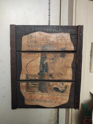 Vintage Kellogg’s Toasted Corn Flakes Cereal Wooden Picture Sign  - Image 1 of 4