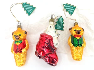 Vintage Whitehurst Glasbären & Katze im Weihnachtsmannstiefel Weihnachtsschmuck mit Etikett - Bild 1 von 6