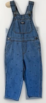 OshKosh BGosh Denim Vestbak Overalls Blue Toddler 5T Boys Train Theme - Image 1 of 4