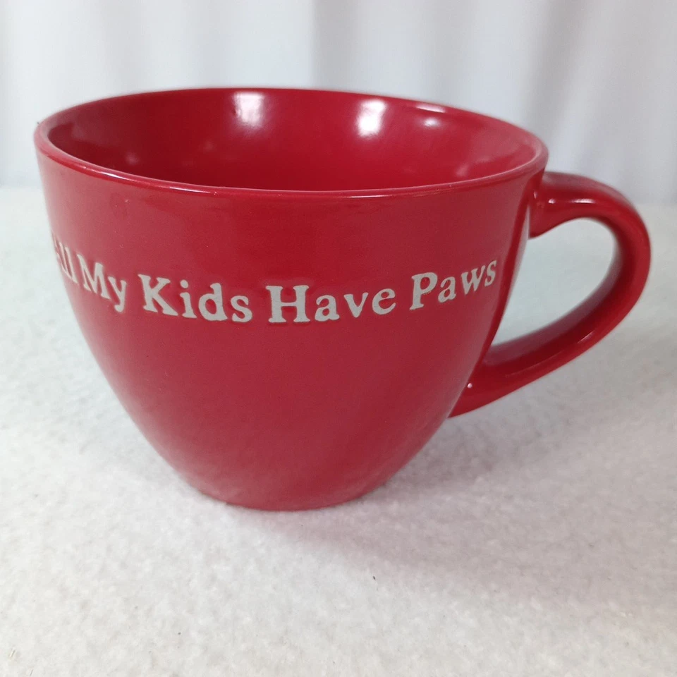 All My Kids Have Paws Red XL Mug Wide Mouth Ceramic Dog Cat Lover Gift - Image 1 of 4