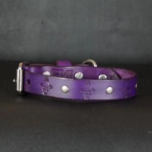 Skull Leather Dog Collar. 1 inch Wide.  Studded. Pink - Picture 1 of 7