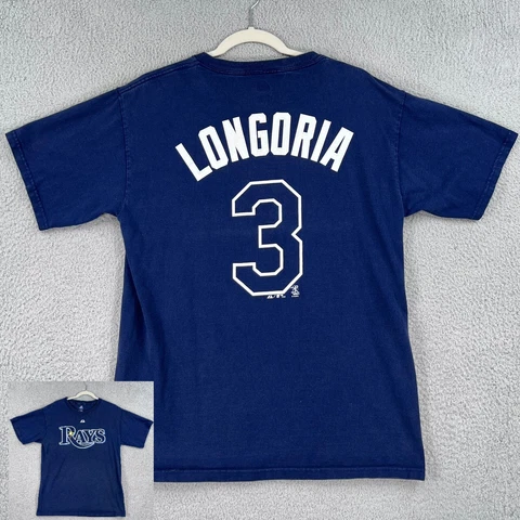 Tampa Rays Shirt Mens Medium Evan Longoria #3 Majestic Navy Blue MLB Baseball Cover
