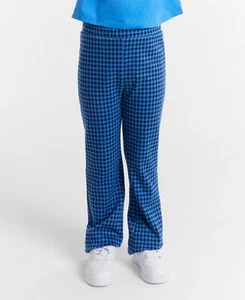 Epic Threads Check Flared Ponte Pants Girls XS 5/6 Campanula Blue Elastic Waist - Picture 1 of 17