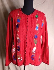 Design Studio Originals Christmas Sweater Cardigan XL Beading, Vintage - Picture 1 of 11