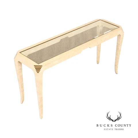 Casa Bique Hollywood Regency Style Tessellated Marble Glass Top Console Table Cover