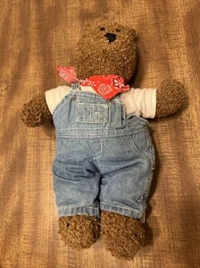 Baby Gap Brannan Teddy Bear Brown Plush 13” Classic Denim Overalls Bandana - Picture 1 of 6