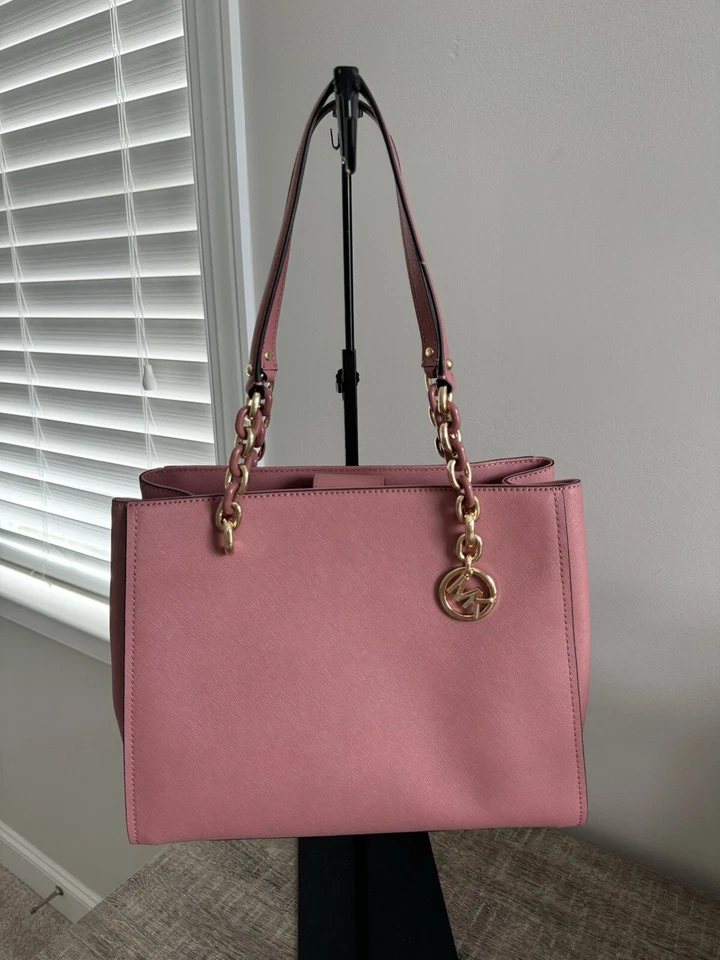 Nuevo con etiquetas Bolso de Hombro Michael Kors MK Sofia Cadena Grande Cuero Rosa Polvoriento $398 Foto 1 de 4