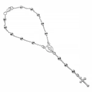 925 Solid Pure Sterling Silver Rosary Cross Virgin Mary Prayer Bracelet 7 Inches - Picture 1 of 7
