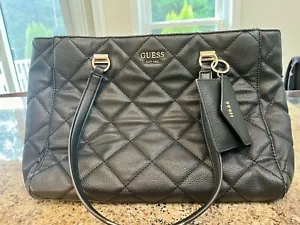 Vintage GUESS Purse Black Medium Handbag Quilt Pattern Shoulder w/Coin Purse - Picture 1 of 22
