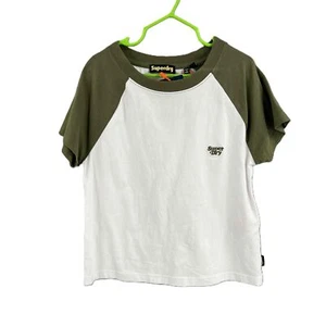 New Superdry White Green Logo Print Short Sleeve Raglan T-shirt Baby Tee Women 6 - Picture 1 of 5