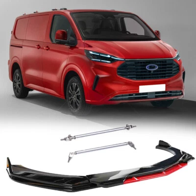 Red Front Bumper Lip Splitter + Strut Rods Bar For Ford Transit Connect 2014-21 - Image 1 of 4