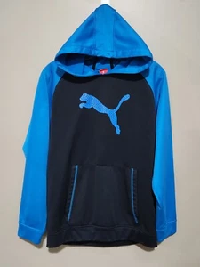PUMA Black Turquoise Hoodie Pullover Sweatshirt Boys Size L - Picture 1 of 7