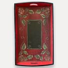 Hand painted Floral Leaf wooden tray Red kitchen serving art deco