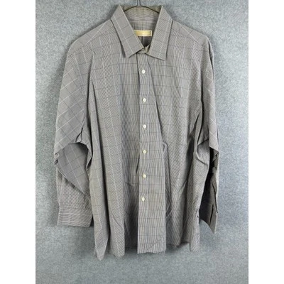Camisa Michael Kors Para Hombre Talla 17.5 32/33 Gris Patrón A Cuadros Vestido Informal Foto 1 de 4
