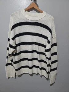American Eagle lockerer Strickpullover Damen XXL weiß schwarz gestreift Rundhals  - Bild 1 von 7