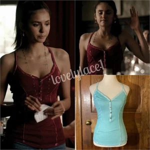 Guess Lily Henley Tank Top Light Blue ASO Elena Gilbert The Vampire Diaries M - Picture 1 of 4