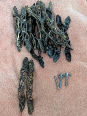 Antique Vintage Cabinet Handles Bronze Or Brass 5" Long 3" Screw Space - Image 1 of 2