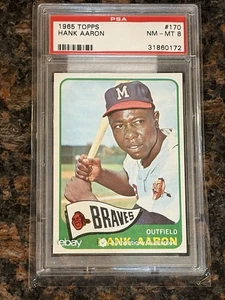 Carta Baseball 1965 Topps Hank Aaron #170 PSA 8 - Foto 1 di 2