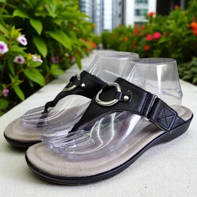 Sandalias de Tanga Ariat junto a la Piscina para Mujer 9B Cuero Negro Plata Anillos Sin Cordones Informales Foto 1 de 4