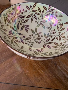 Vtg Royal Winton LustreWare Pedestal Bowl 1950 Leaves Pattern Lots Crazing - Picture 1 of 17