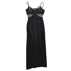 Brown Velour Babydoll Maxi Dress with Sheer Cutouts Y2K Fairy Grunge Whimsigoth - Picture 1 of 11