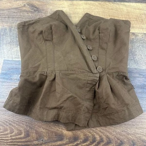 Free People Korsett Top Damen XS braun Knopfleiste Schößchen trägerlos Baumwolle - Bild 1 von 4