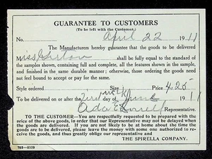 The Spirella Company 1911 Guarantee Customer Receipt Corsets Garments - Picture 1 of 2
