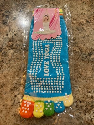 ladies TOES socks with toes yoga grip colorful - Image 1 of 2