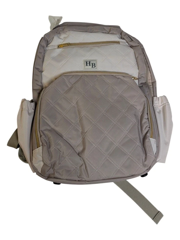 Mochila de pañales para bebé Hudson con cambiador beige y blanco acolchada Foto 1 de 4