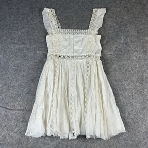 Free People One Ivory Verona Kleid S Off White hauchdünn Rüschen Baumwolle Boho Strand - Bild 1 von 9