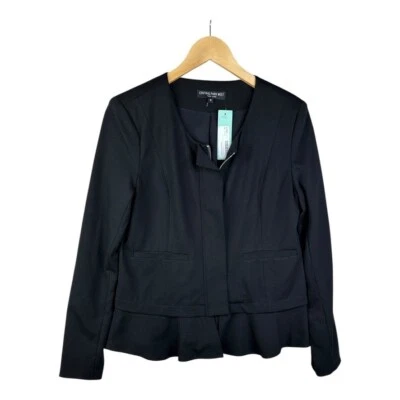 Blazer Central Park West Mediano Negro Cremallera Frontal Chaqueta Peplum Oficina Carrera Foto 1 de 4