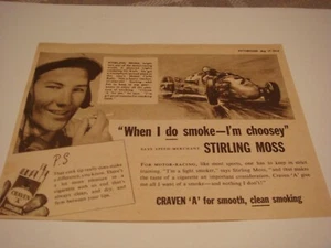 ANUNCIO RARO STIRLING MOSS 1952 PARA CIGARRILLOS CRAVEN A CARRERAS  - Imagen 1 de 3