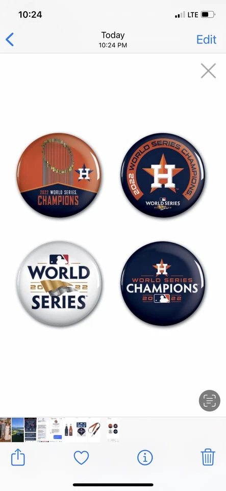 HOUSTON ASTROS 🔥2022 🔥WORLD СЕРИИ ЧЕМПИОНОВ ASTROS КНОПКА 4 УПАКОВКИ 1 1/4» RND - Изображение 1 из 1
