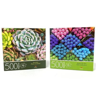 Lot of 2 Cardinal 500 Piece Jigsaw Puzzles Succulents & Multi-Color Pens - Image 1 of 4