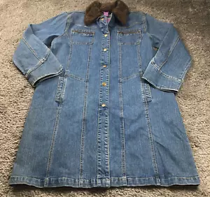 Suzanne Somers Womens Denim Dress Sz L Button-Up Faux Fur Collar Long Sleeve NWT - Picture 1 of 12