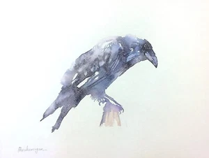 Raven,, Birds, Watercolor artwork, Handmade, Original painting on paper - Picture 1 of 1
