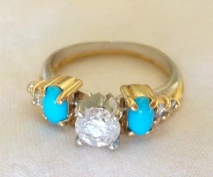14K Multi Gold Turquoise 0.50 ct SI Solitaire Diamond Ring Set - 5.31 gms, Sz 6 - Picture 1 of 14