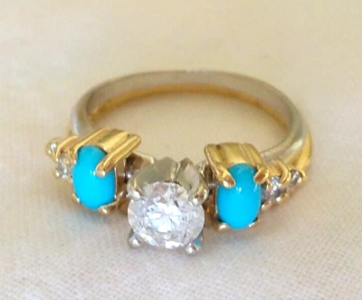 14K Multi Gold Turquoise 0.50 ct SI Solitaire Diamond Ring Set - 5.31 gms, Sz 6 - Image 1 of 4